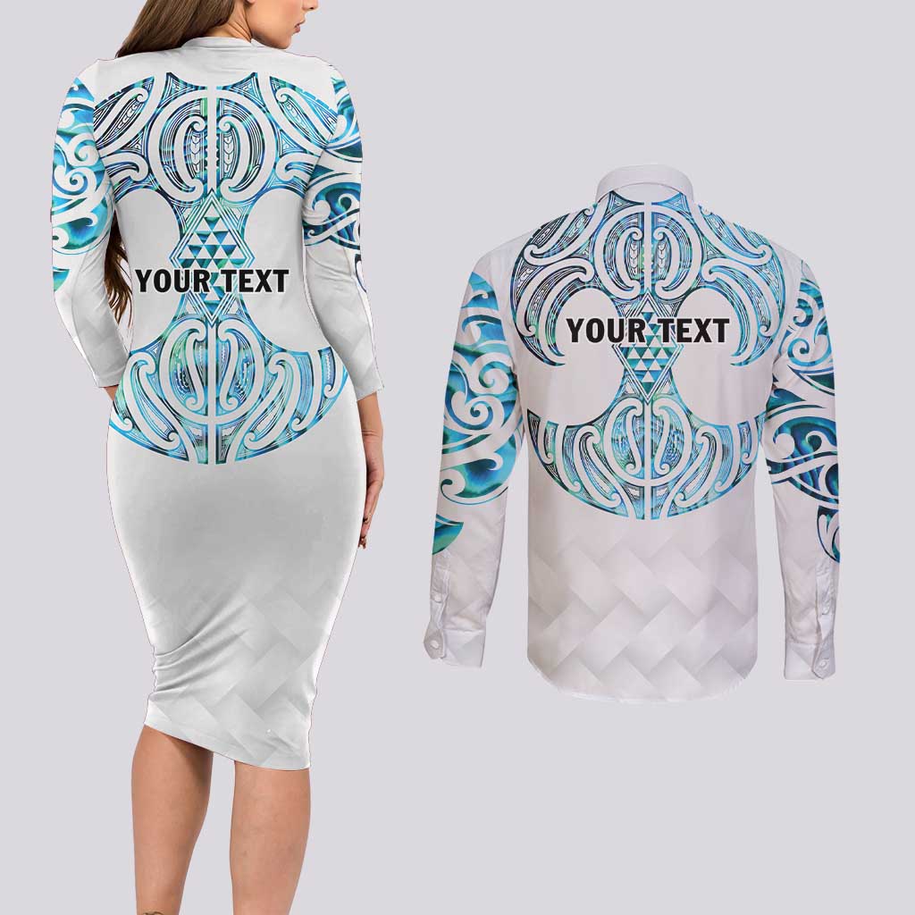 Queensland Maori Kiwi Personalised Couples Matching Long Sleeve Bodycon Dress and Long Sleeve Button Shirt Ma Kakariki Papua Shell Maori Tribal Tattoo