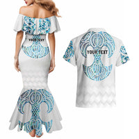 Queensland Maori Kiwi Personalised Couples Matching Mermaid Dress and Hawaiian Shirt Ma Kakariki Papua Shell Maori Tribal Tattoo