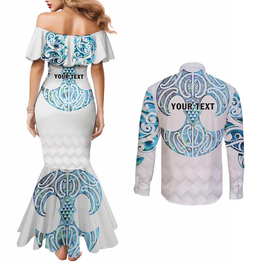Queensland Maori Kiwi Personalised Couples Matching Mermaid Dress and Long Sleeve Button Shirt Ma Kakariki Papua Shell Maori Tribal Tattoo
