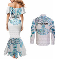 Queensland Maori Kiwi Personalised Couples Matching Mermaid Dress and Long Sleeve Button Shirt Ma Kakariki Papua Shell Maori Tribal Tattoo