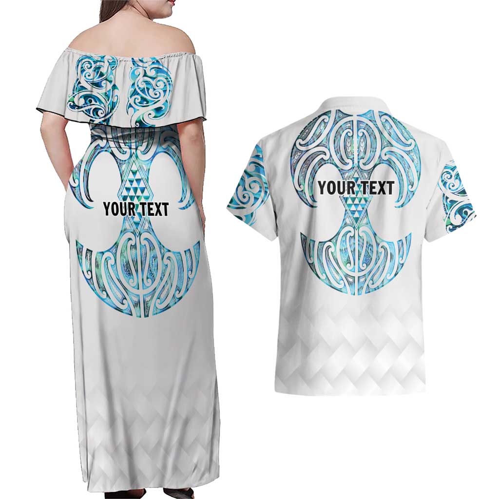 Queensland Maori Kiwi Personalised Couples Matching Off Shoulder Maxi Dress and Hawaiian Shirt Ma Kakariki Papua Shell Maori Tribal Tattoo