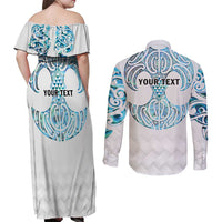 Queensland Maori Kiwi Personalised Couples Matching Off Shoulder Maxi Dress and Long Sleeve Button Shirt Ma Kakariki Papua Shell Maori Tribal Tattoo