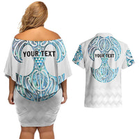 Queensland Maori Kiwi Personalised Couples Matching Off Shoulder Short Dress and Hawaiian Shirt Ma Kakariki Papua Shell Maori Tribal Tattoo