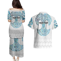 Queensland Maori Kiwi Personalised Couples Matching Puletasi and Hawaiian Shirt Ma Kakariki Papua Shell Maori Tribal Tattoo