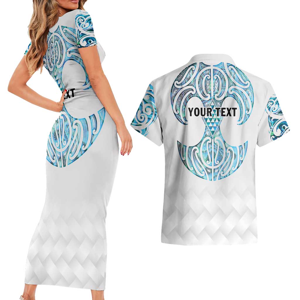 Queensland Maori Kiwi Personalised Couples Matching Short Sleeve Bodycon Dress and Hawaiian Shirt Ma Kakariki Papua Shell Maori Tribal Tattoo