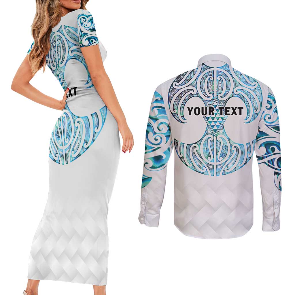 Queensland Maori Kiwi Personalised Couples Matching Short Sleeve Bodycon Dress and Long Sleeve Button Shirt Ma Kakariki Papua Shell Maori Tribal Tattoo