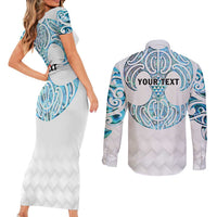 Queensland Maori Kiwi Personalised Couples Matching Short Sleeve Bodycon Dress and Long Sleeve Button Shirt Ma Kakariki Papua Shell Maori Tribal Tattoo