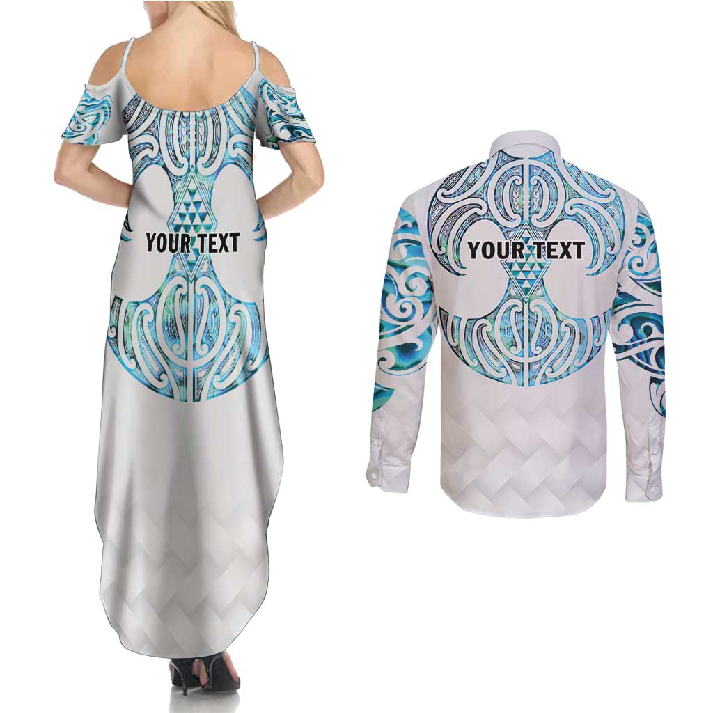 Queensland Maori Kiwi Personalised Couples Matching Summer Maxi Dress and Long Sleeve Button Shirt Ma Kakariki Papua Shell Maori Tribal Tattoo