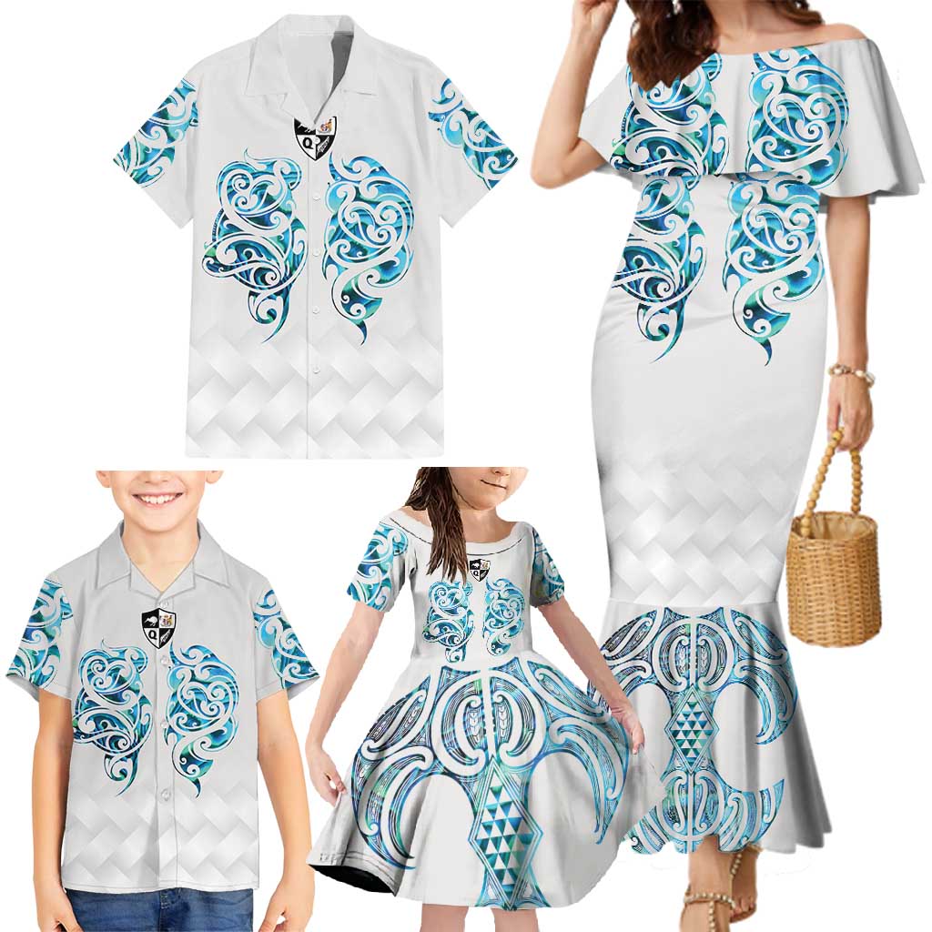 Queensland Maori Kiwi Personalised Family Matching Mermaid Dress and Hawaiian Shirt Ma Kakariki Papua Shell Maori Tribal Tattoo