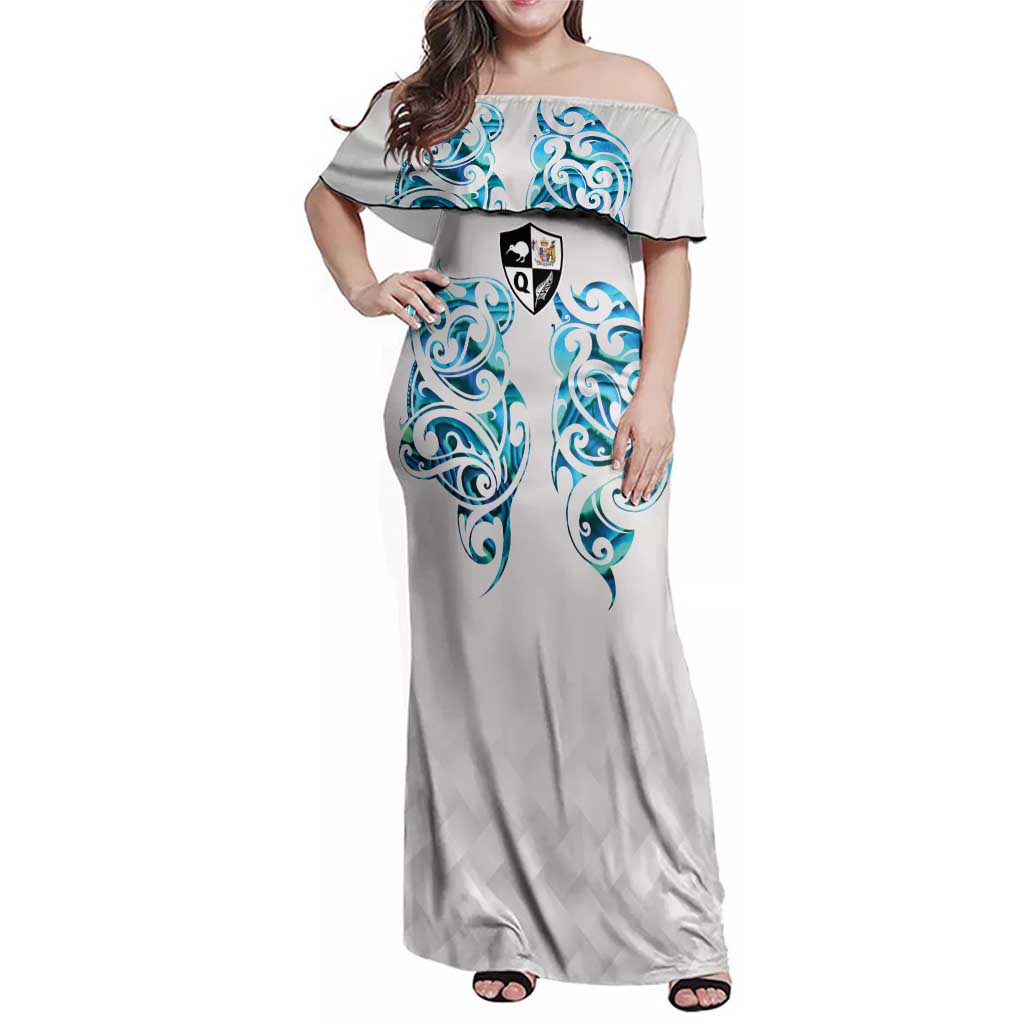 Queensland Maori Kiwi Personalised Family Matching Off Shoulder Maxi Dress and Hawaiian Shirt Ma Kakariki Papua Shell Maori Tribal Tattoo