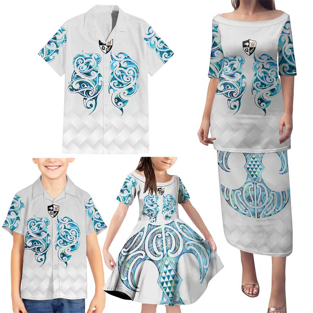 Queensland Maori Kiwi Personalised Family Matching Puletasi and Hawaiian Shirt Ma Kakariki Papua Shell Maori Tribal Tattoo