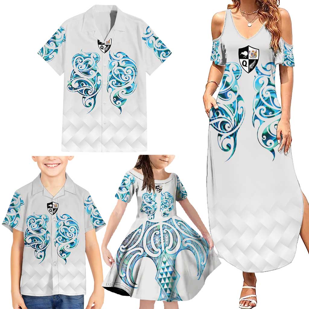 Queensland Maori Kiwi Personalised Family Matching Summer Maxi Dress and Hawaiian Shirt Ma Kakariki Papua Shell Maori Tribal Tattoo