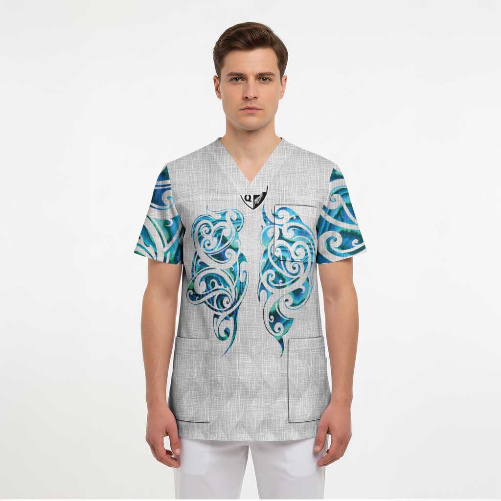Queensland Maori Kiwi Personalised Scrub Top Ma Kakariki Papua Shell Maori Tribal Tattoo - Polynesian Pride