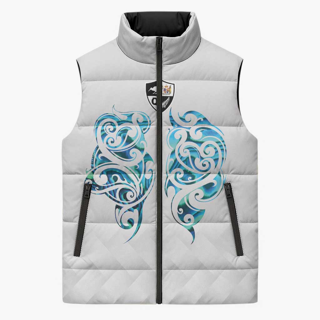 Queensland Maori Kiwi Personalised Sleeveless Puffer Jacket Ma Kakariki Papua Shell Maori Tribal Tattoo - Polynesian Pride