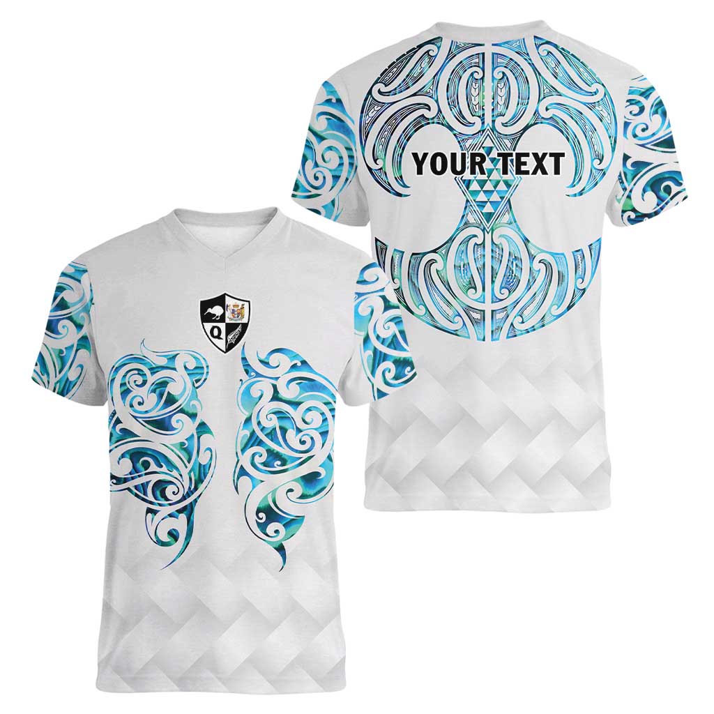 Queensland Maori Kiwi Personalised Women V-Neck T-Shirt Ma Kakariki Papua Shell Maori Tribal Tattoo