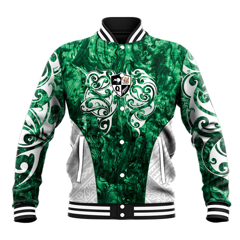 Queensland Maori Kiwi Personalised Baseball Jacket Kikirangi Papua Shell Maori Tribal Tattoo