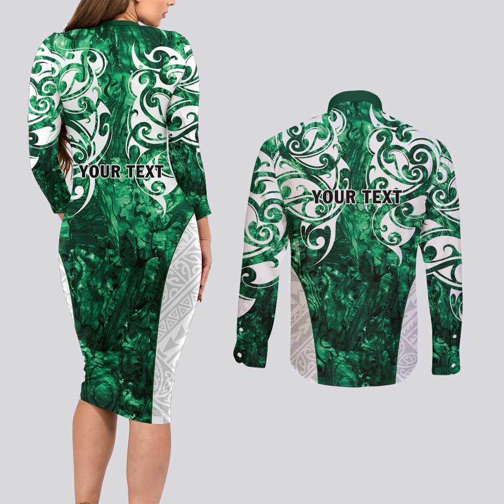 Queensland Maori Kiwi Personalised Couples Matching Long Sleeve Bodycon Dress and Long Sleeve Button Shirt Kikirangi Papua Shell Maori Tribal Tattoo