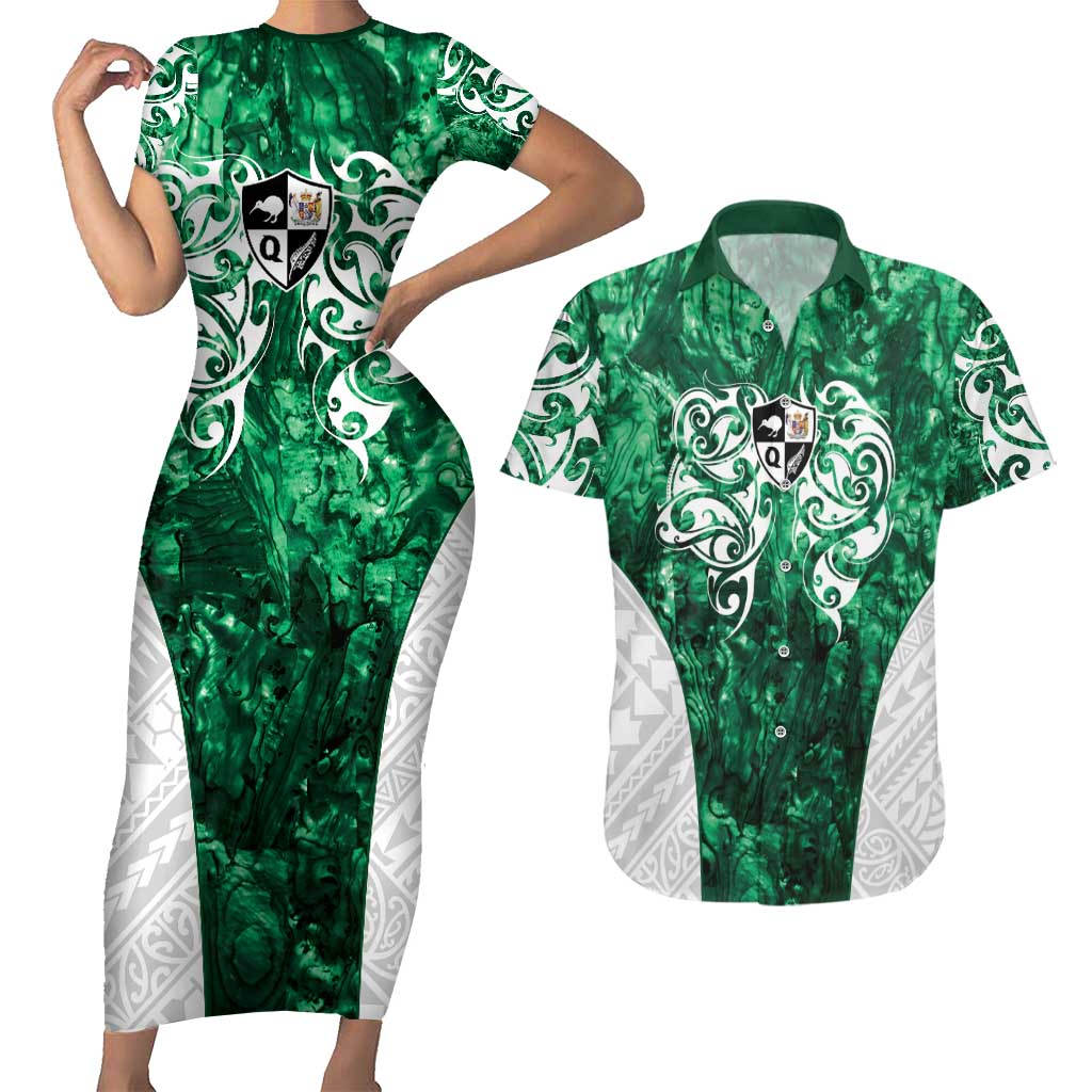 Queensland Maori Kiwi Personalised Couples Matching Short Sleeve Bodycon Dress and Hawaiian Shirt Kikirangi Papua Shell Maori Tribal Tattoo