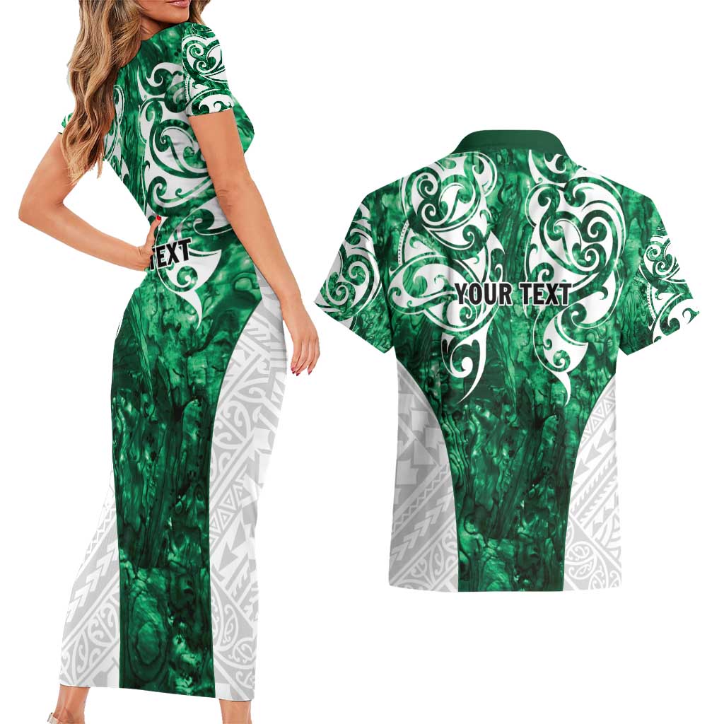 Queensland Maori Kiwi Personalised Couples Matching Short Sleeve Bodycon Dress and Hawaiian Shirt Kikirangi Papua Shell Maori Tribal Tattoo