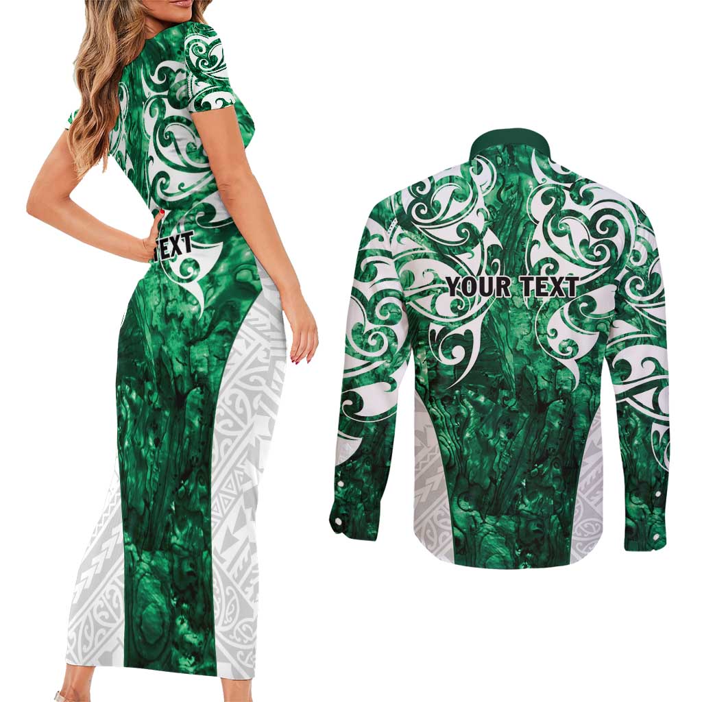 Queensland Maori Kiwi Personalised Couples Matching Short Sleeve Bodycon Dress and Long Sleeve Button Shirt Kikirangi Papua Shell Maori Tribal Tattoo