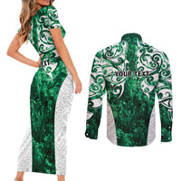 Queensland Maori Kiwi Personalised Couples Matching Short Sleeve Bodycon Dress and Long Sleeve Button Shirt Kikirangi Papua Shell Maori Tribal Tattoo