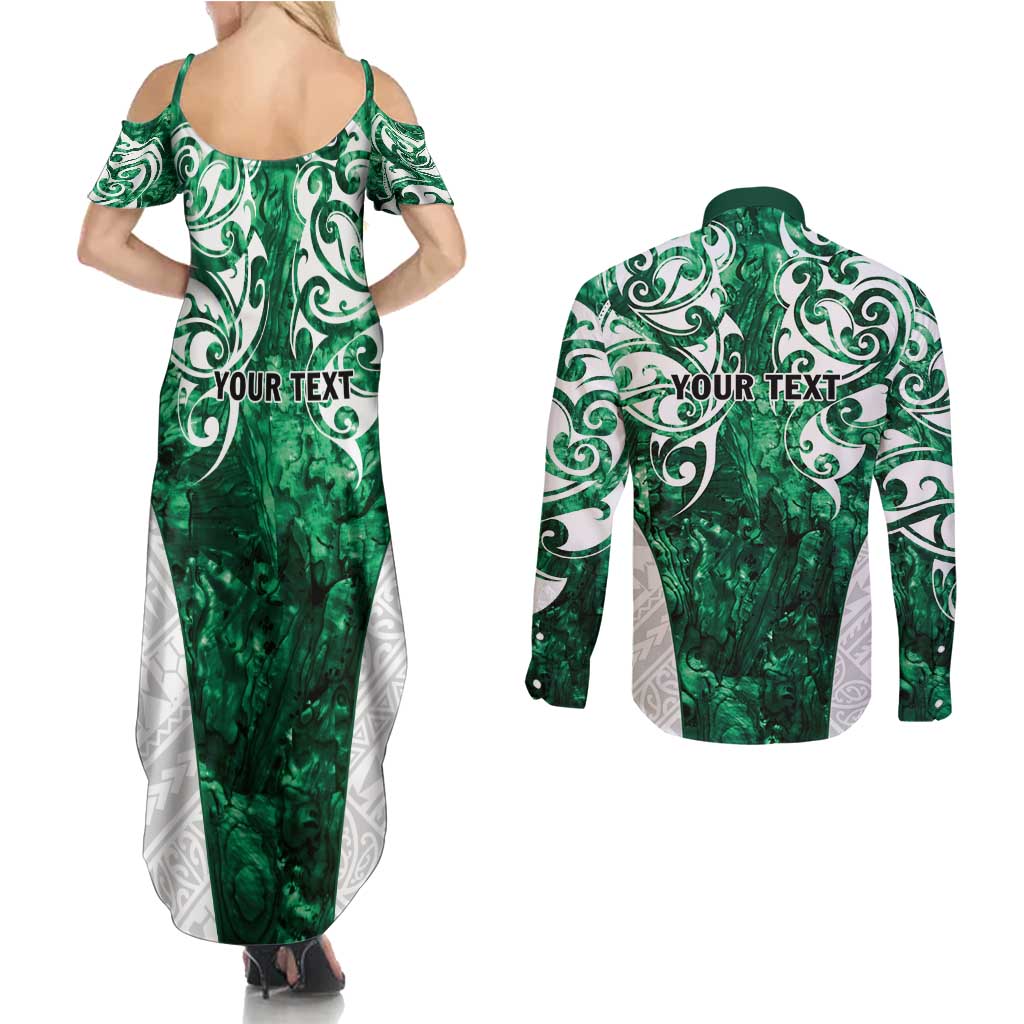Queensland Maori Kiwi Personalised Couples Matching Summer Maxi Dress and Long Sleeve Button Shirt Kikirangi Papua Shell Maori Tribal Tattoo