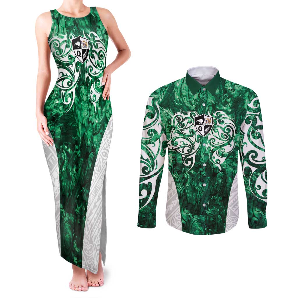 Queensland Maori Kiwi Personalised Couples Matching Tank Maxi Dress and Long Sleeve Button Shirt Kikirangi Papua Shell Maori Tribal Tattoo