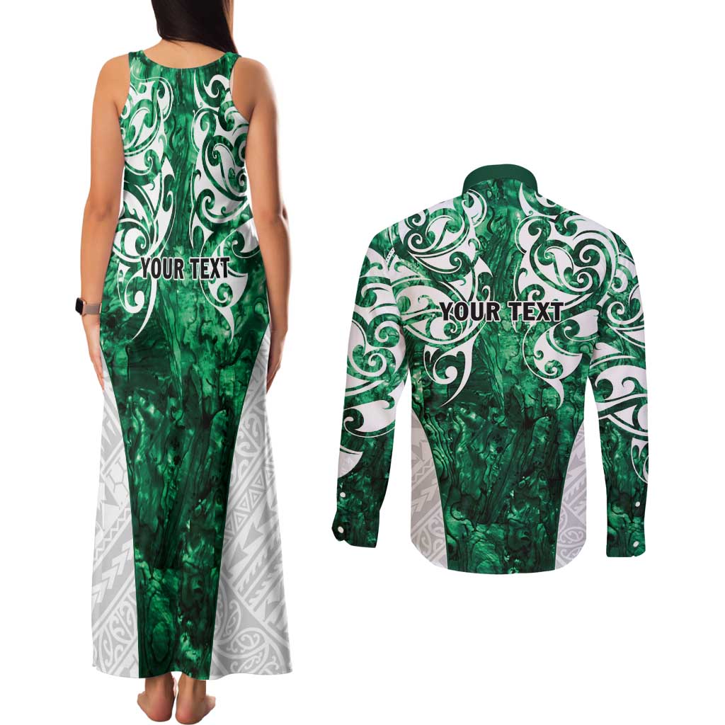 Queensland Maori Kiwi Personalised Couples Matching Tank Maxi Dress and Long Sleeve Button Shirt Kikirangi Papua Shell Maori Tribal Tattoo