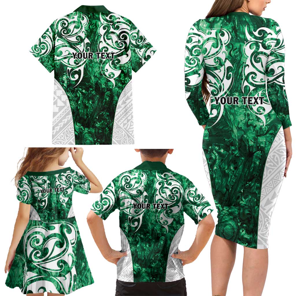 Queensland Maori Kiwi Personalised Family Matching Long Sleeve Bodycon Dress and Hawaiian Shirt Kikirangi Papua Shell Maori Tribal Tattoo