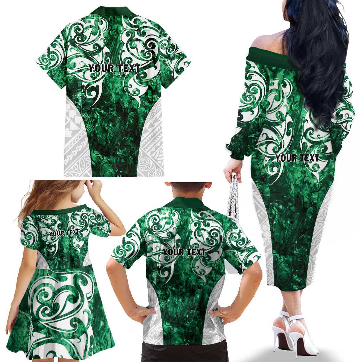 Queensland Maori Kiwi Personalised Family Matching Off The Shoulder Long Sleeve Dress and Hawaiian Shirt Kikirangi Papua Shell Maori Tribal Tattoo