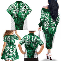 Queensland Maori Kiwi Personalised Family Matching Off The Shoulder Long Sleeve Dress and Hawaiian Shirt Kikirangi Papua Shell Maori Tribal Tattoo
