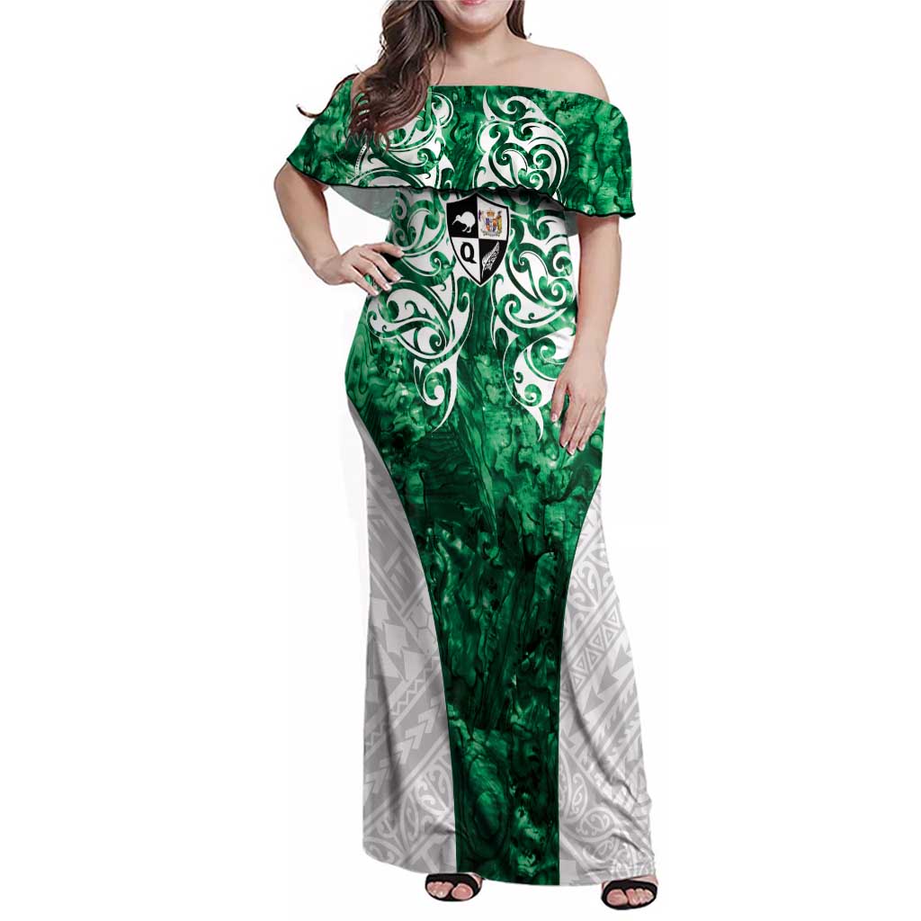 Queensland Maori Kiwi Personalised Family Matching Off Shoulder Maxi Dress and Hawaiian Shirt Kikirangi Papua Shell Maori Tribal Tattoo