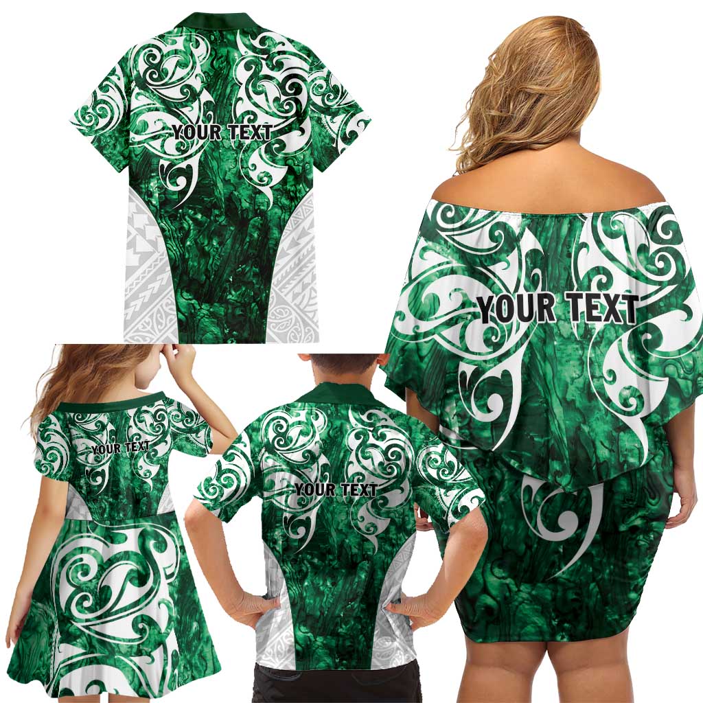 Queensland Maori Kiwi Personalised Family Matching Off Shoulder Short Dress and Hawaiian Shirt Kikirangi Papua Shell Maori Tribal Tattoo