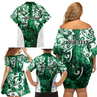 Queensland Maori Kiwi Personalised Family Matching Off Shoulder Short Dress and Hawaiian Shirt Kikirangi Papua Shell Maori Tribal Tattoo