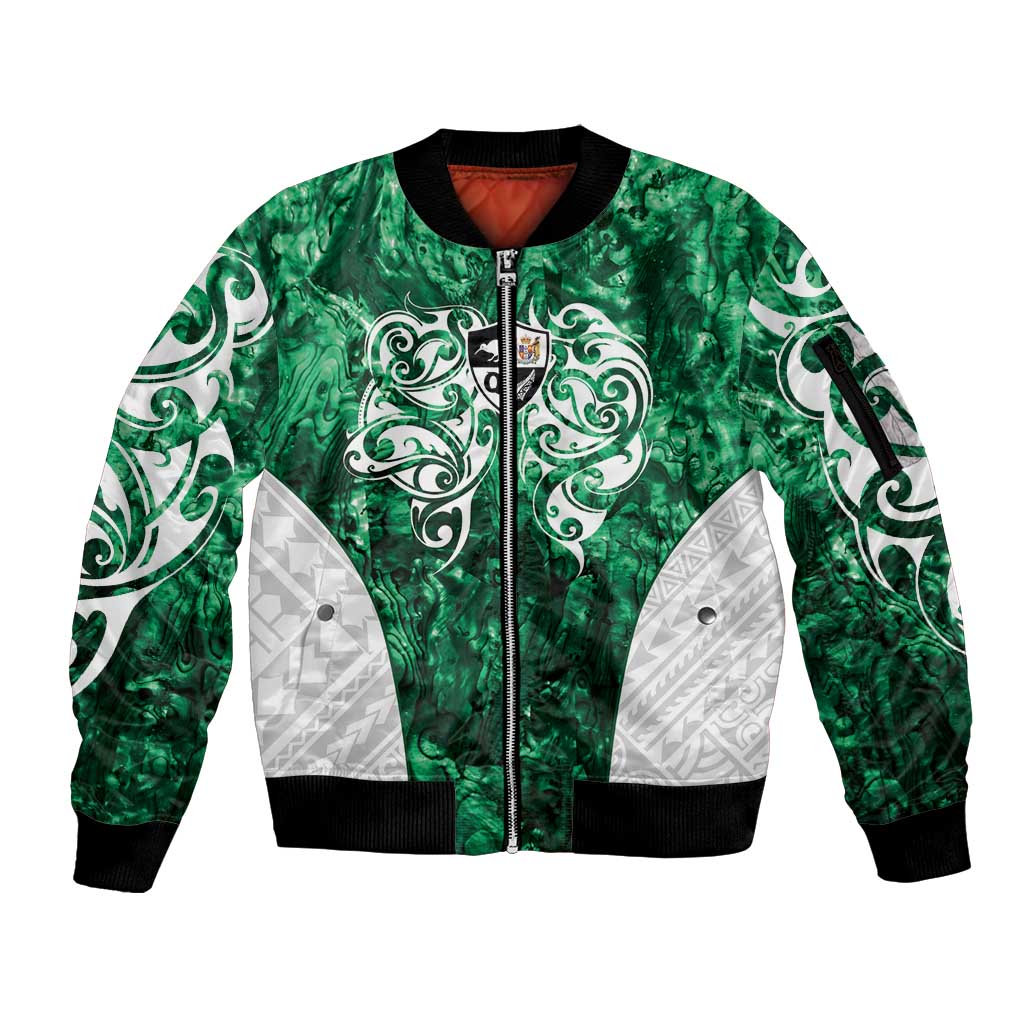 Queensland Maori Kiwi Personalised Sleeve Zip Bomber Jacket Kikirangi Papua Shell Maori Tribal Tattoo