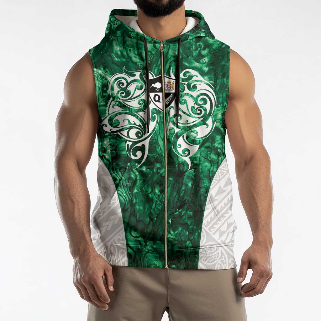 Queensland Maori Kiwi Personalised Sleeveless Zip Hoodie Kikirangi Papua Shell Maori Tribal Tattoo - Polynesian Pride