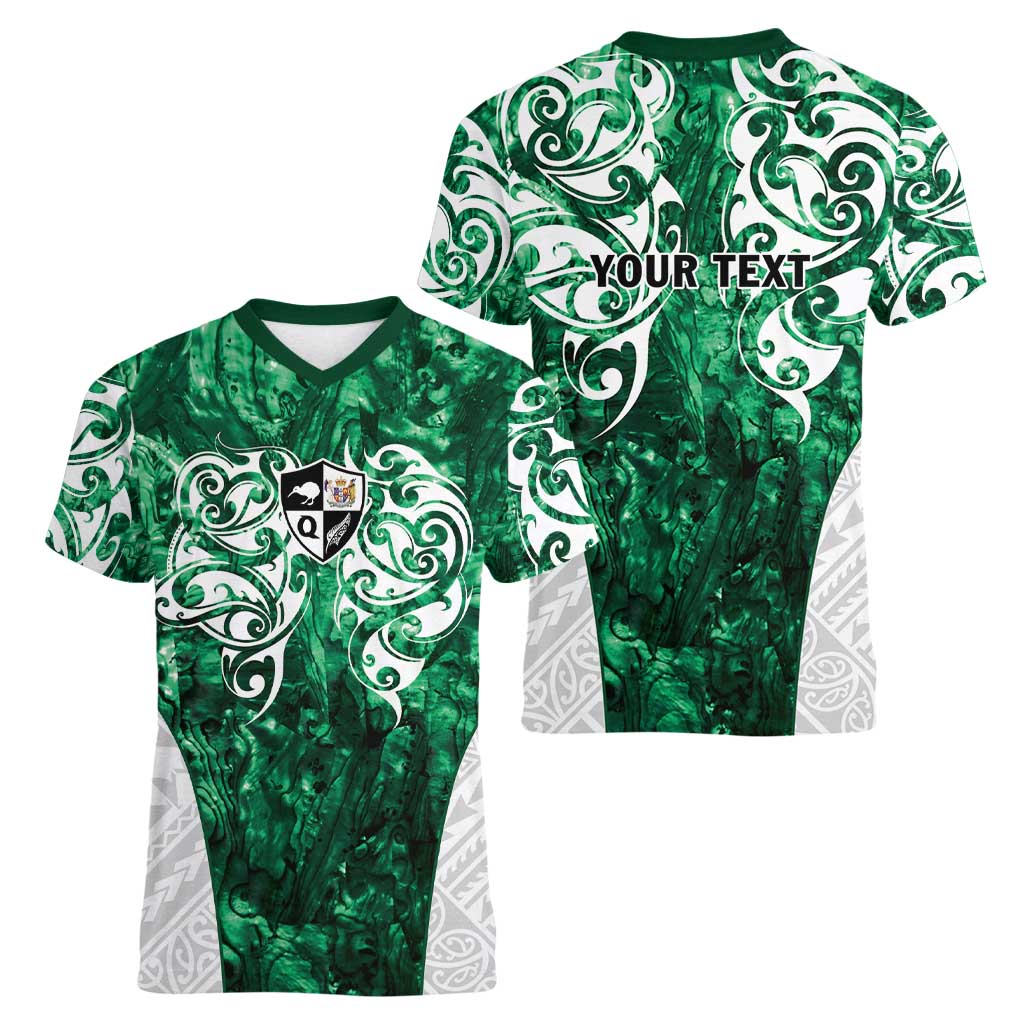 Queensland Maori Kiwi Personalised Women V-Neck T-Shirt Kikirangi Papua Shell Maori Tribal Tattoo