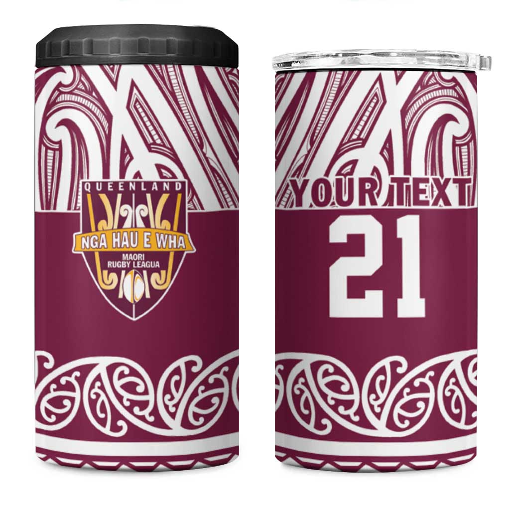 Queensland Maori Nga Hau E Wha Custom 4 in 1 Can Cooler Tumbler Polynesian Maori Tribal Pattern