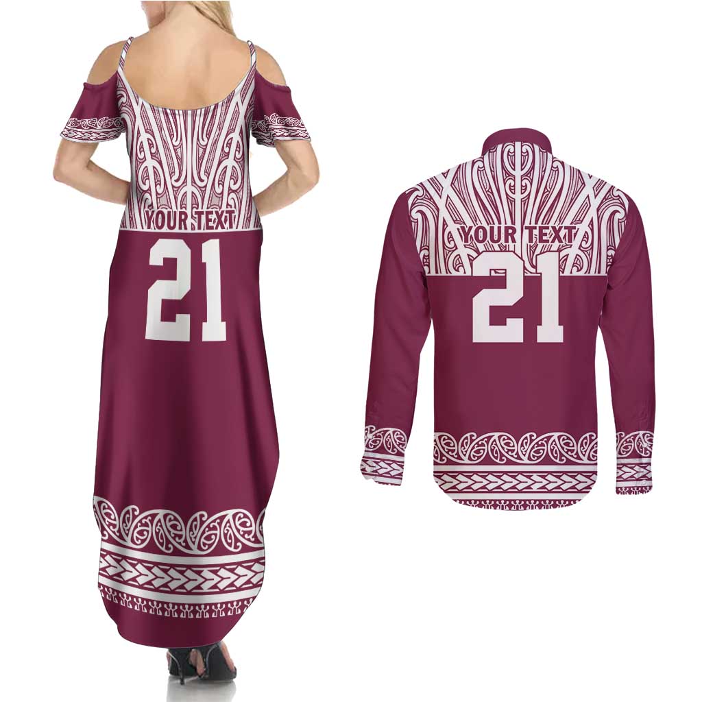 Queensland Maori Nga Hau E Wha Custom Couples Matching Summer Maxi Dress and Long Sleeve Button Shirt Polynesian Maori Tribal Pattern