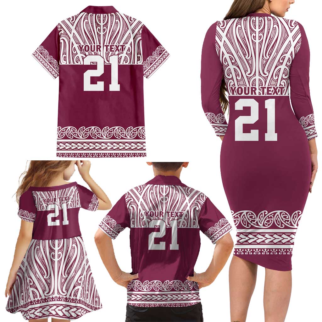 Queensland Maori Nga Hau E Wha Custom Family Matching Long Sleeve Bodycon Dress and Hawaiian Shirt Polynesian Maori Tribal Pattern