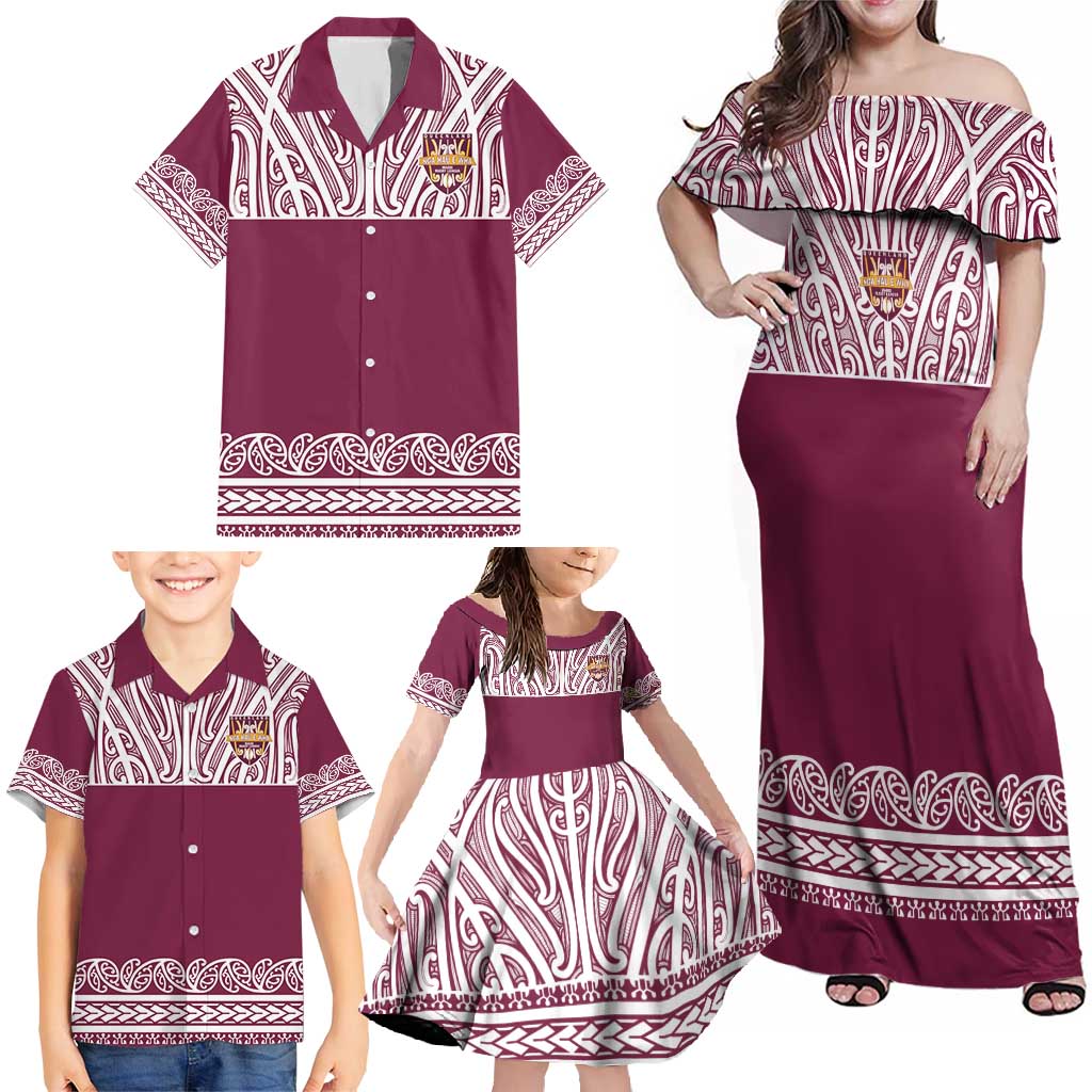 Queensland Maori Nga Hau E Wha Custom Family Matching Off Shoulder Maxi Dress and Hawaiian Shirt Polynesian Maori Tribal Pattern