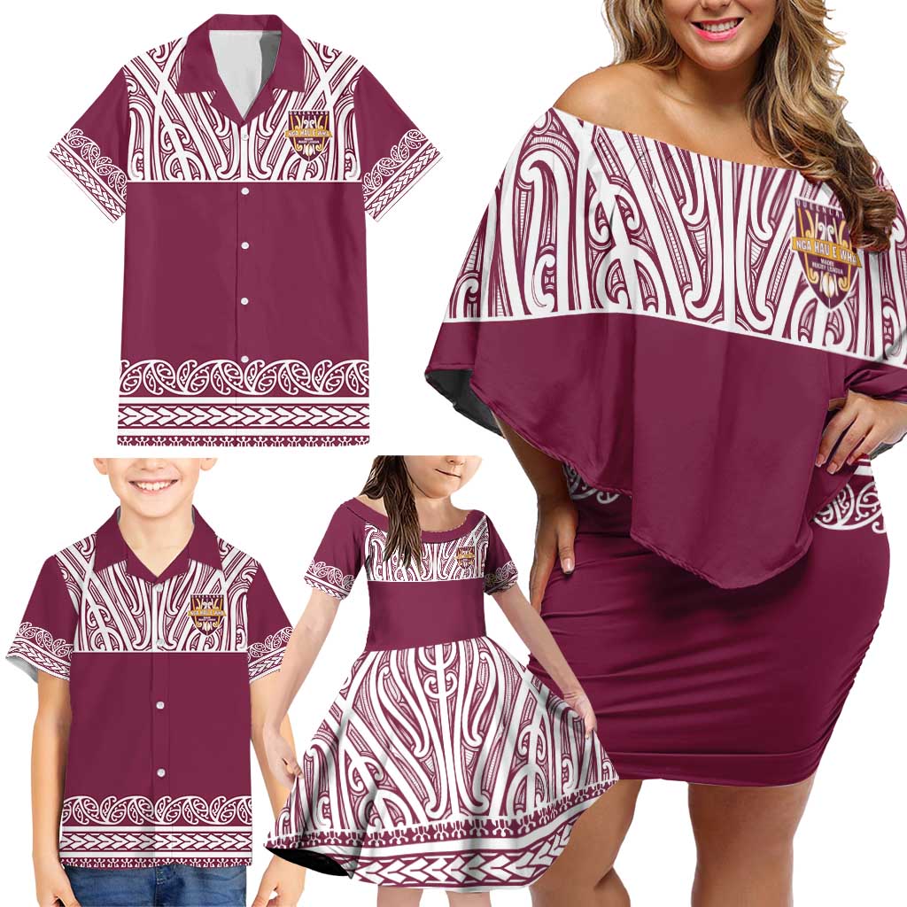 Queensland Maori Nga Hau E Wha Custom Family Matching Off Shoulder Short Dress and Hawaiian Shirt Polynesian Maori Tribal Pattern
