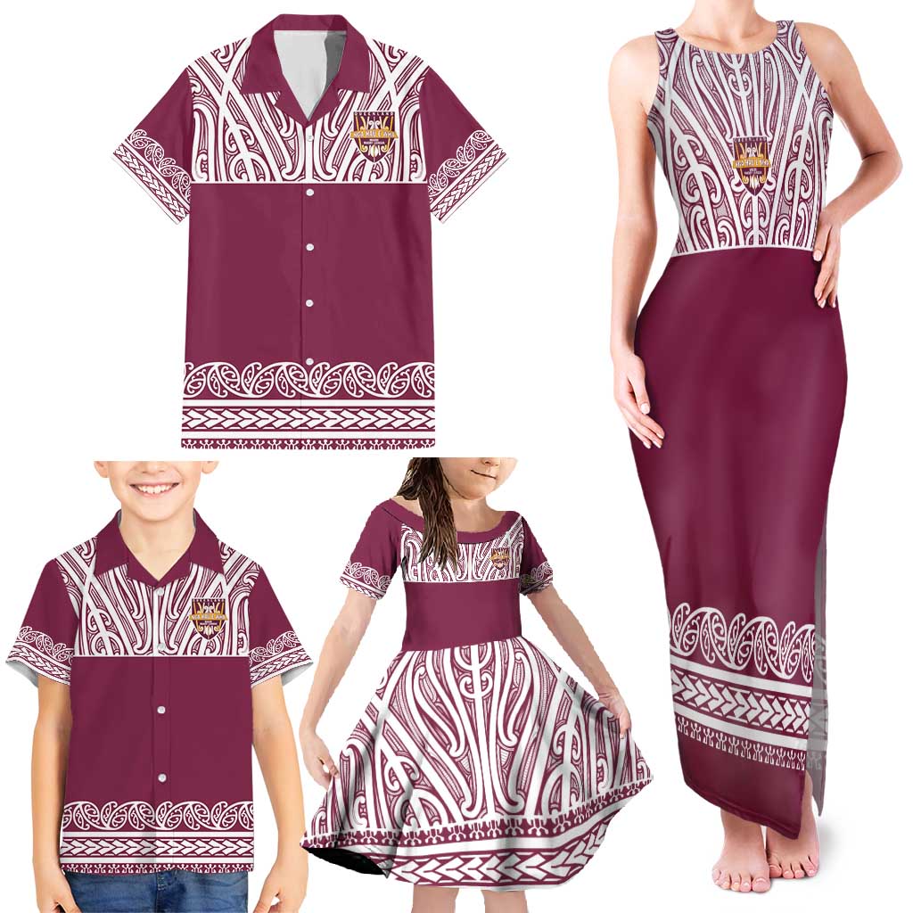 Queensland Maori Nga Hau E Wha Custom Family Matching Tank Maxi Dress and Hawaiian Shirt Polynesian Maori Tribal Pattern