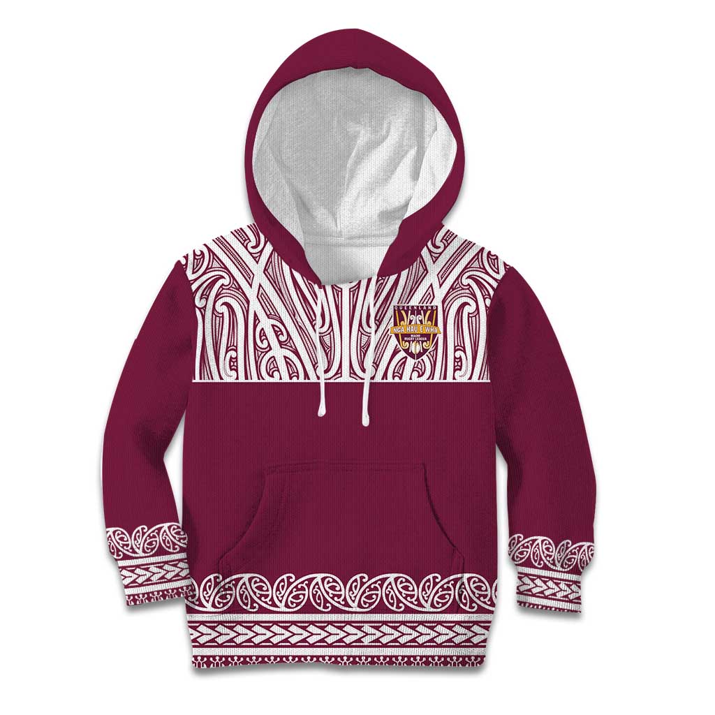 Queensland Maori Nga Hau E Wha Custom Kid Hoodie Polynesian Maori Tribal Pattern