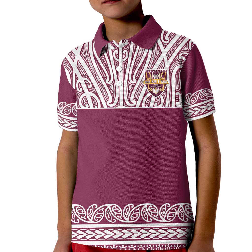 Queensland Maori Nga Hau E Wha Custom Kid Polo Shirt Polynesian Maori Tribal Pattern