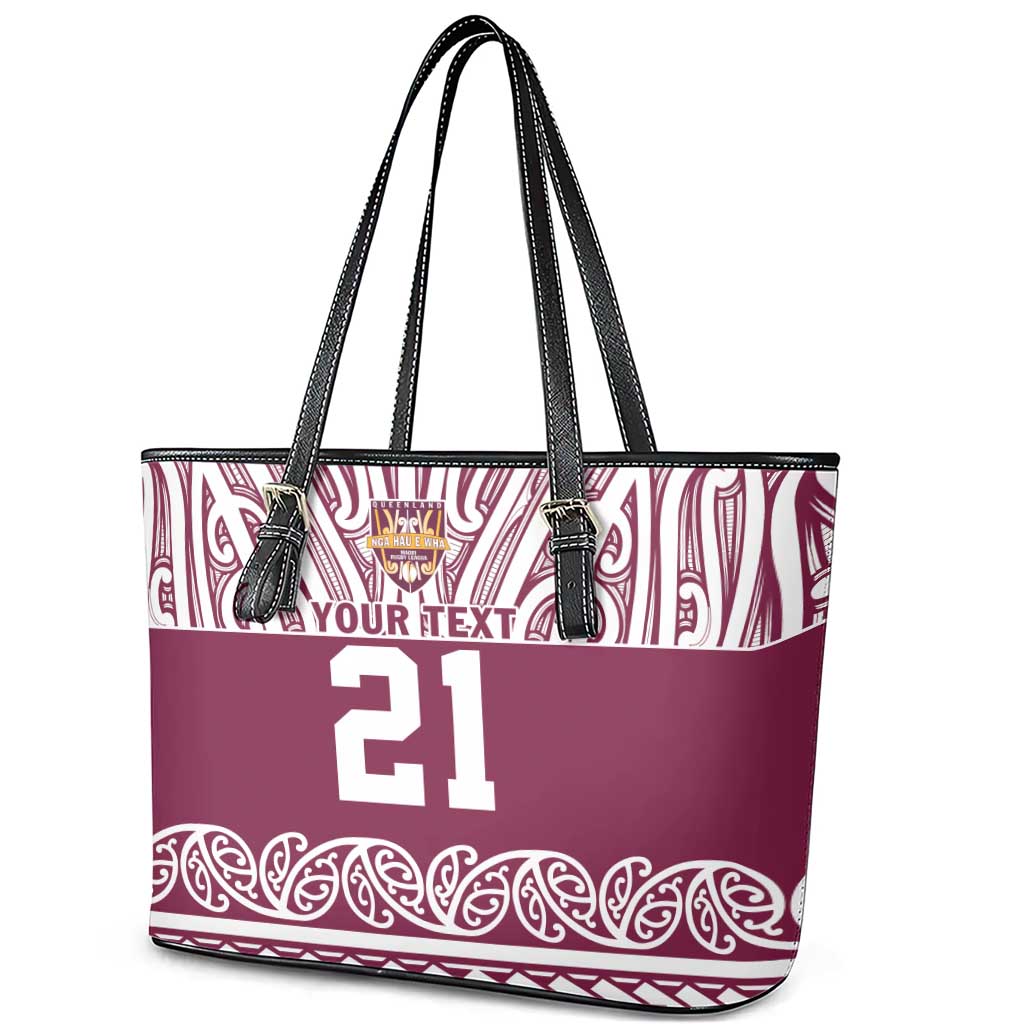 Queensland Maori Nga Hau E Wha Custom Leather Tote Bag Polynesian Maori Tribal Pattern