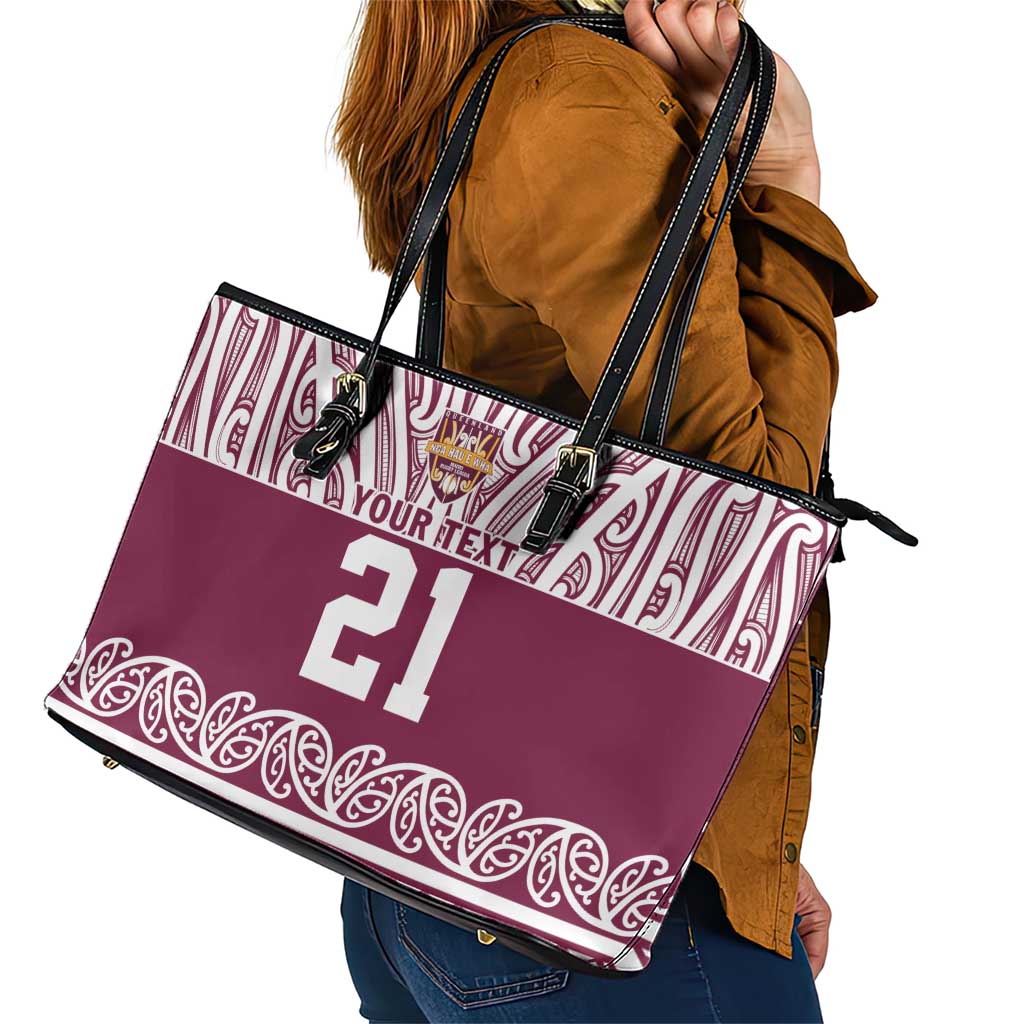 Queensland Maori Nga Hau E Wha Custom Leather Tote Bag Polynesian Maori Tribal Pattern