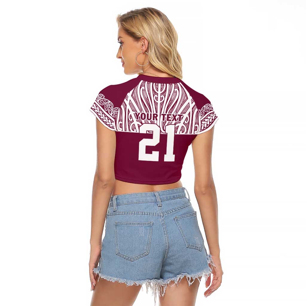 Queensland Maori Nga Hau E Wha Custom Raglan Cropped T Shirt Polynesian Maori Tribal Pattern