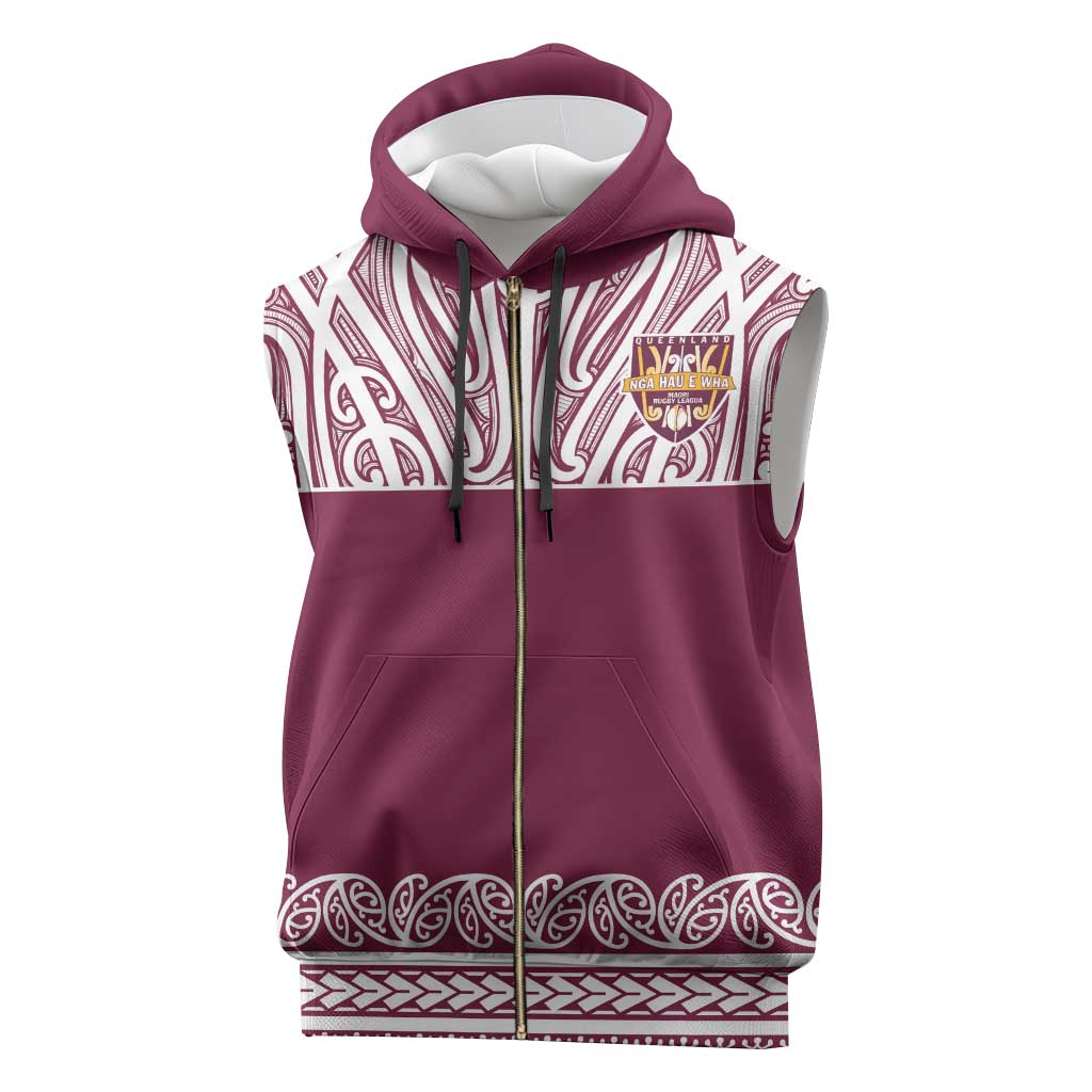 Queensland Maori Nga Hau E Wha Custom Sleeveless Zip Hoodie Polynesian Maori Tribal Pattern - Polynesian Pride