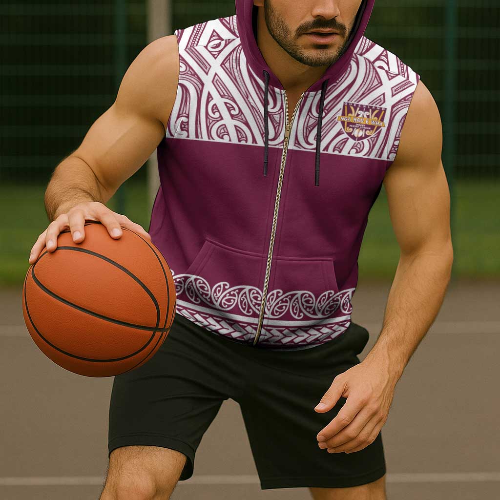 Queensland Maori Nga Hau E Wha Custom Sleeveless Zip Hoodie Polynesian Maori Tribal Pattern - Polynesian Pride